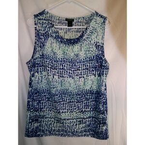Ann Taylor Sleeveless‎ Blouse Top Blue Green Animal Print Large